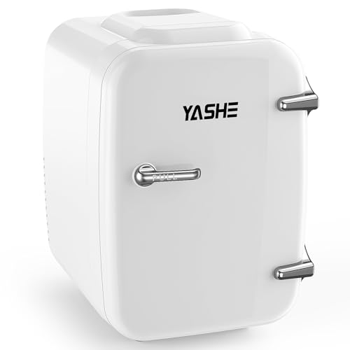 YASHE Mini Kühlschrank, 4 Liter Mini-Kühlschränke für Kosmetik, Getränke, 220V AC/ 12V DC Thermoelektrische Kühlung und Erwärmung, Kleiner Kühlschrank für Schlafzimmer, Büro, Wohnheim, Auto (Weiß)