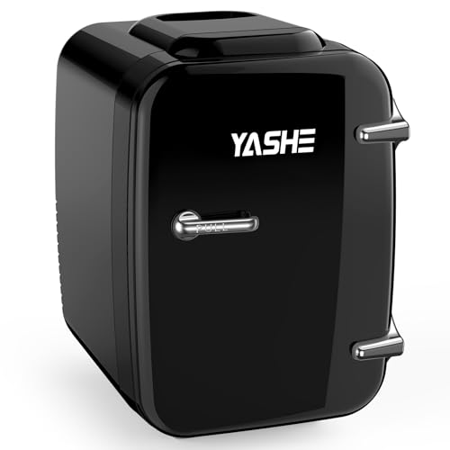 YASHE Mini Kühlschrank, 4 Liter Mini-Kühlschränke für Kosmetik, Getränke, 220V AC/ 12V DC Thermoelektrische Kühlung und Erwärmung, Kleiner Kühlschrank für Schlafzimmer, Büro, Wohnheim, Auto (Schwarz)