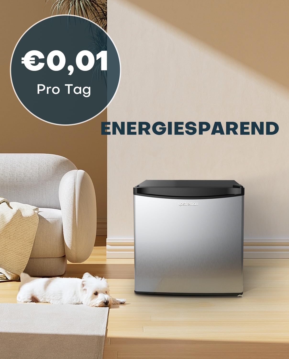 Upstreman 46L Mini Kühlschrank mit Eisfach, Temperaturregelung, energiesparend, leise, eintüriger Getränkekühlschrank, perfekt für Wohnheim, Küche, Büro, Schlafzimmer, Edelstahl-FR17