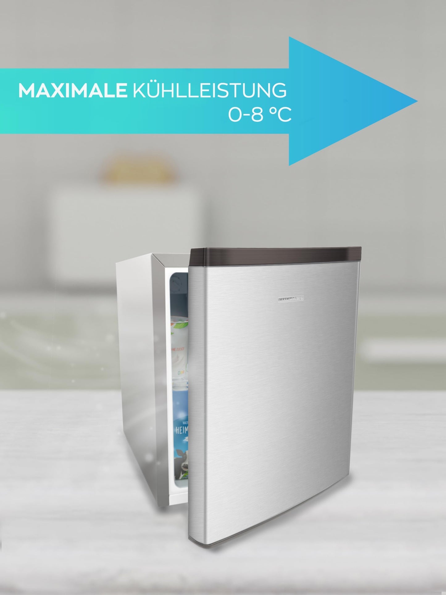 HEINRICHS Getränkekühlschrank 45L klein kompakt leise: 39db mit Kühlfach Mini-Bar; Tisch-Kühlschrank; Mini Kühlschrank mit separatem Kühlfach; perfekt geeignet für Büro Camping Garten Outdoor (Silber)