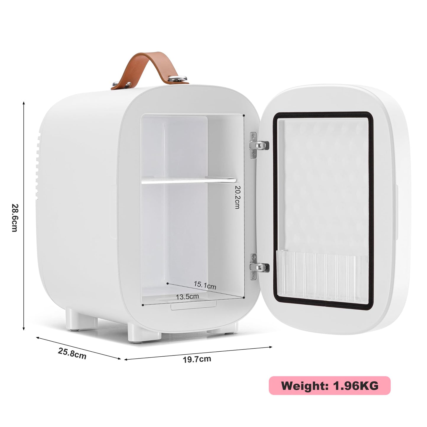 Enventor Mini-Kühlschrank 4L/6 Dosen, Kosmetik Kühlschrank mit Dimmbarem LED-Lichtspiegel, AC+12V DC, Kühler & Wärmer für Schlafzimmer, Zuhause, Auto/Hautpflege und Lebensmittel, Weiß