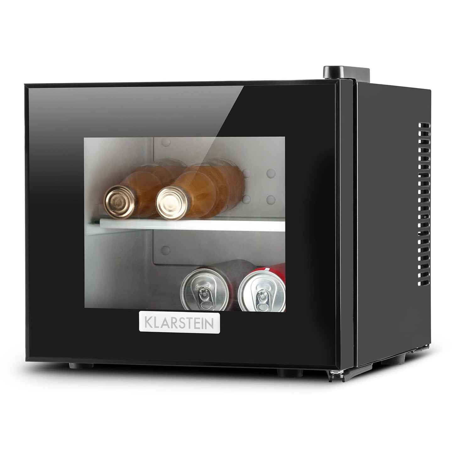Klarstein Frosty Mini-Kühlschrank - kompakte Minibar mit Thermoelektrischem Kühlsystem, freistehend, 10 Liter Fassungsvermögen, Kühlung: 12-18 °C, schwarz, 33,4 x 30,3 x 31,5 cm (BxHxT)