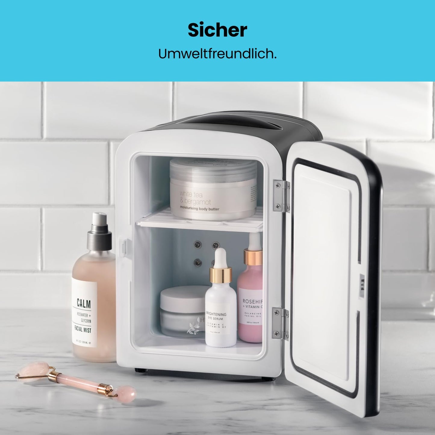 Iceman Schwarzer Tragbarer Mini Kühlschrank, Kühlt und Wärmt, Kleiner Kühlschrank mit 4 Litern, 6 Fächer für Kosmetik, Snacks, Make-up, AC/DC-Strom, Haus/Auto/Schlafzimmer