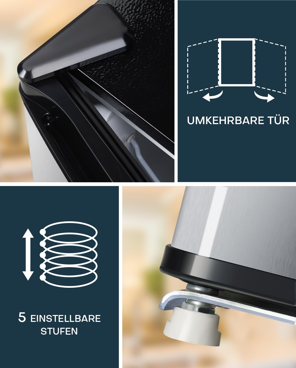 Upstreman 46L Mini Kühlschrank mit Eisfach, Temperaturregelung, energiesparend, leise, eintüriger Getränkekühlschrank, perfekt für Wohnheim, Küche, Büro, Schlafzimmer, Edelstahl-FR17