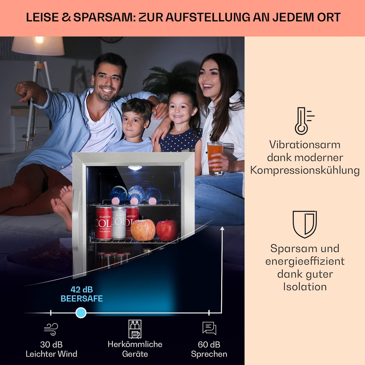 Klarstein Mini Kühlschrank 33 L – Leise, Glastür, Verstellbare Ablagen