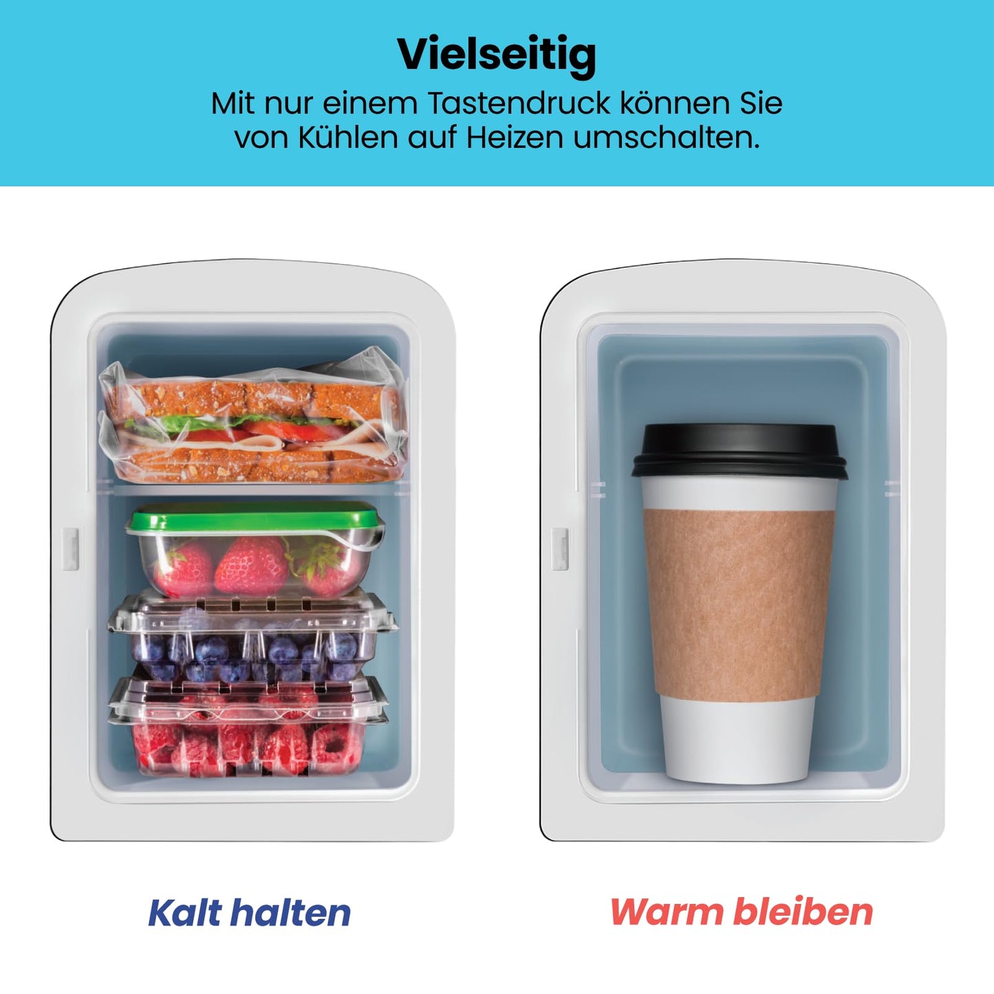 Iceman Schwarzer Tragbarer Mini Kühlschrank, Kühlt und Wärmt, Kleiner Kühlschrank mit 4 Litern, 6 Fächer für Kosmetik, Snacks, Make-up, AC/DC-Strom, Haus/Auto/Schlafzimmer
