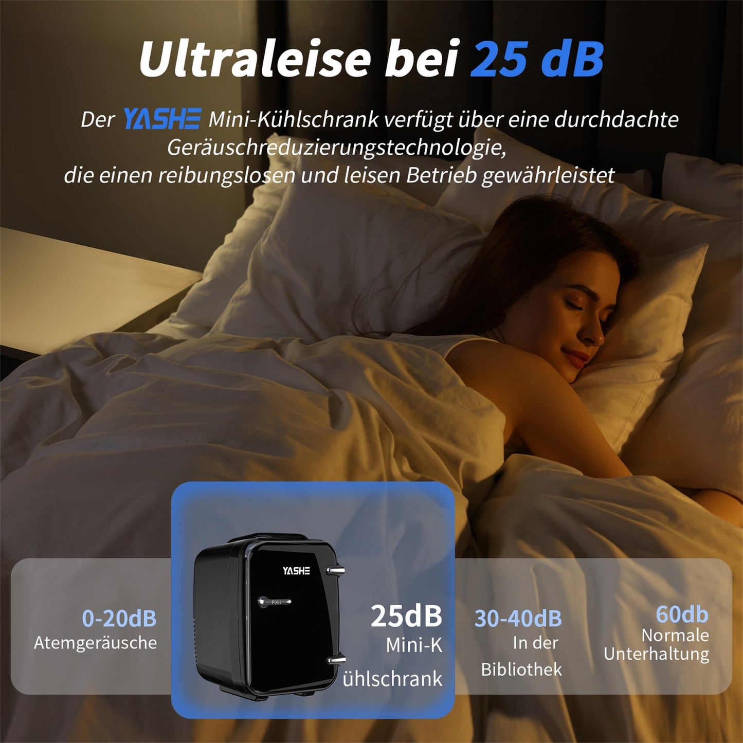 YASHE Mini Kühlschrank, 4 Liter Mini-Kühlschränke für Kosmetik, Getränke, 220V AC/ 12V DC Thermoelektrische Kühlung und Erwärmung, Kleiner Kühlschrank für Schlafzimmer, Büro, Wohnheim, Auto (Schwarz)
