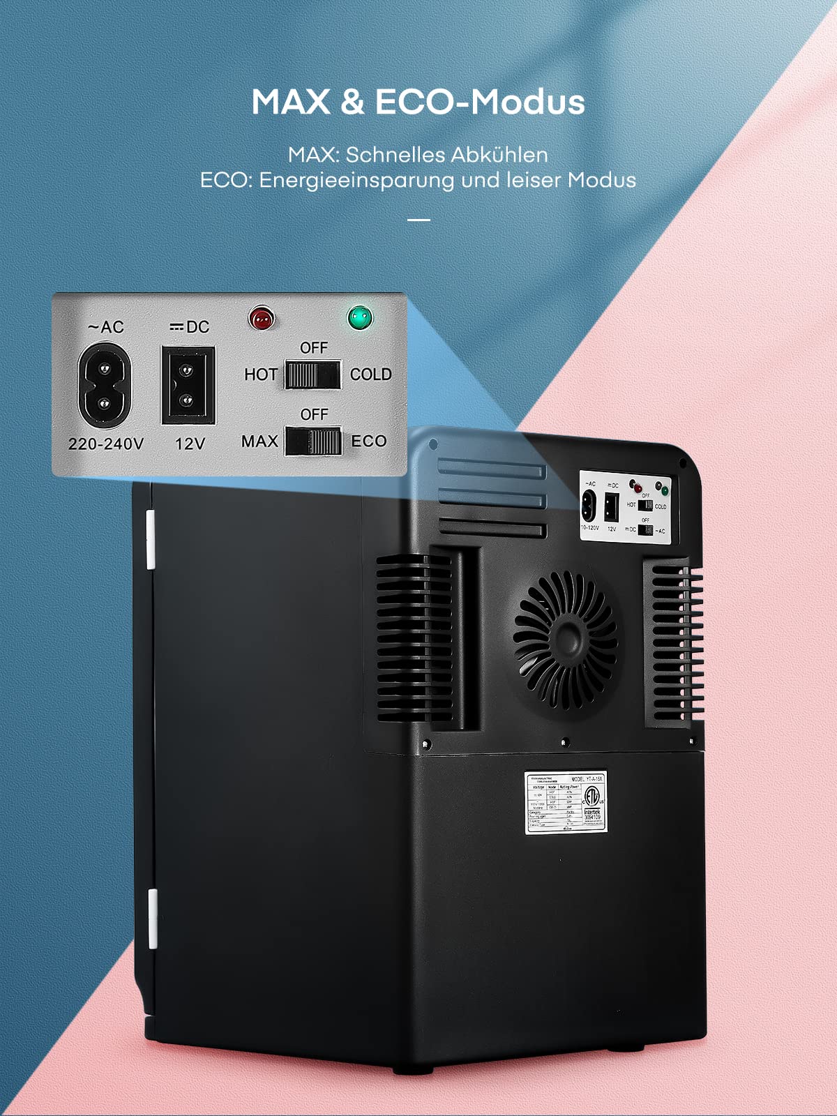 NORTHCLAN Mini Kühlschrank für Zimmer 15L, mit 220V AC/12V DC für den Auto- und Heimgebrauch, Tragbarer Kühl- und Heizkühlschrank Perfekt für Getränke, Kosmetik, Snacks, Max & Eco-Modus, Schwarz