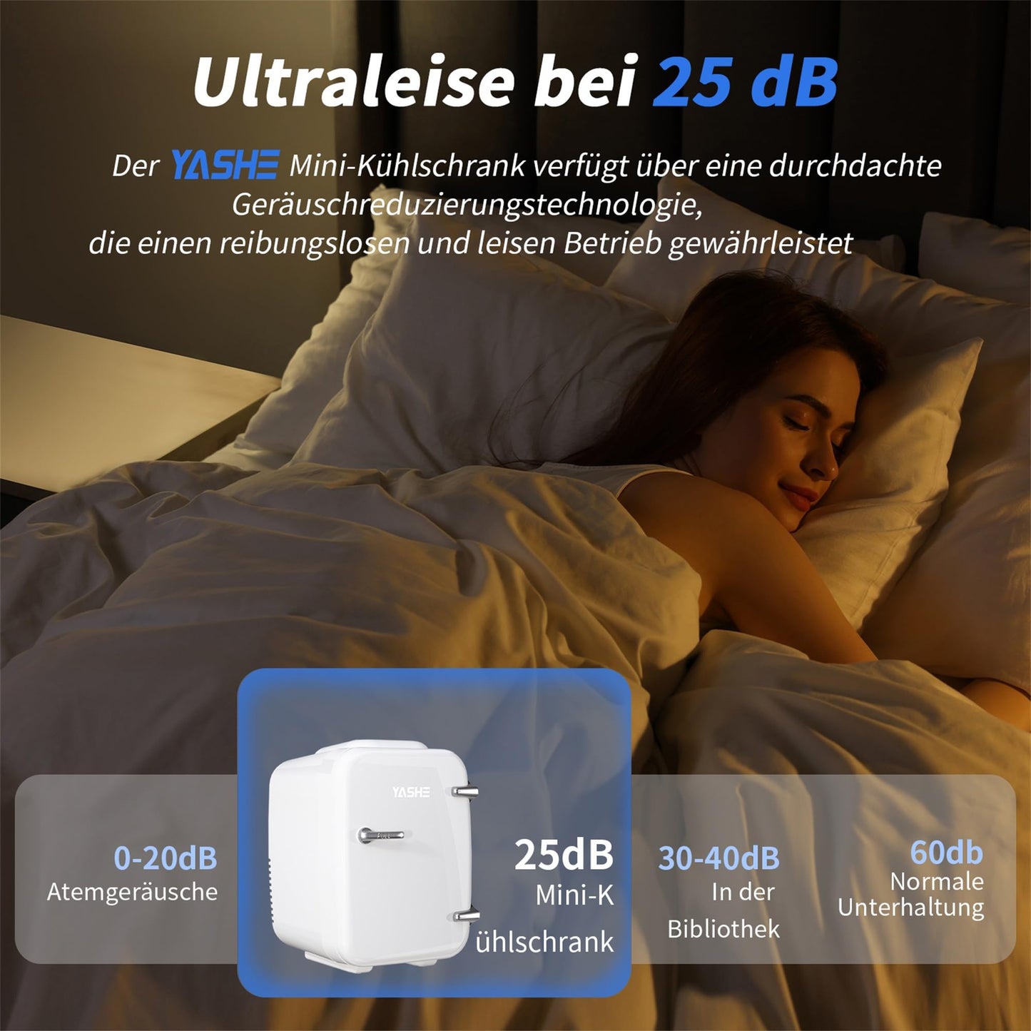 YASHE Mini Kühlschrank, 4 Liter Mini-Kühlschränke für Kosmetik, Getränke, 220V AC/ 12V DC Thermoelektrische Kühlung und Erwärmung, Kleiner Kühlschrank für Schlafzimmer, Büro, Wohnheim, Auto (Weiß)
