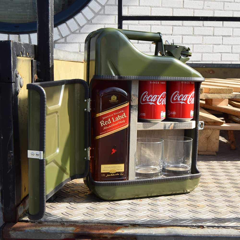 MikaMax 10L Kanister Bar Männer, Abschließbare Minibar, Weinlagerung mit Flaschenhalter, Enthält 2 Gläser, Grün