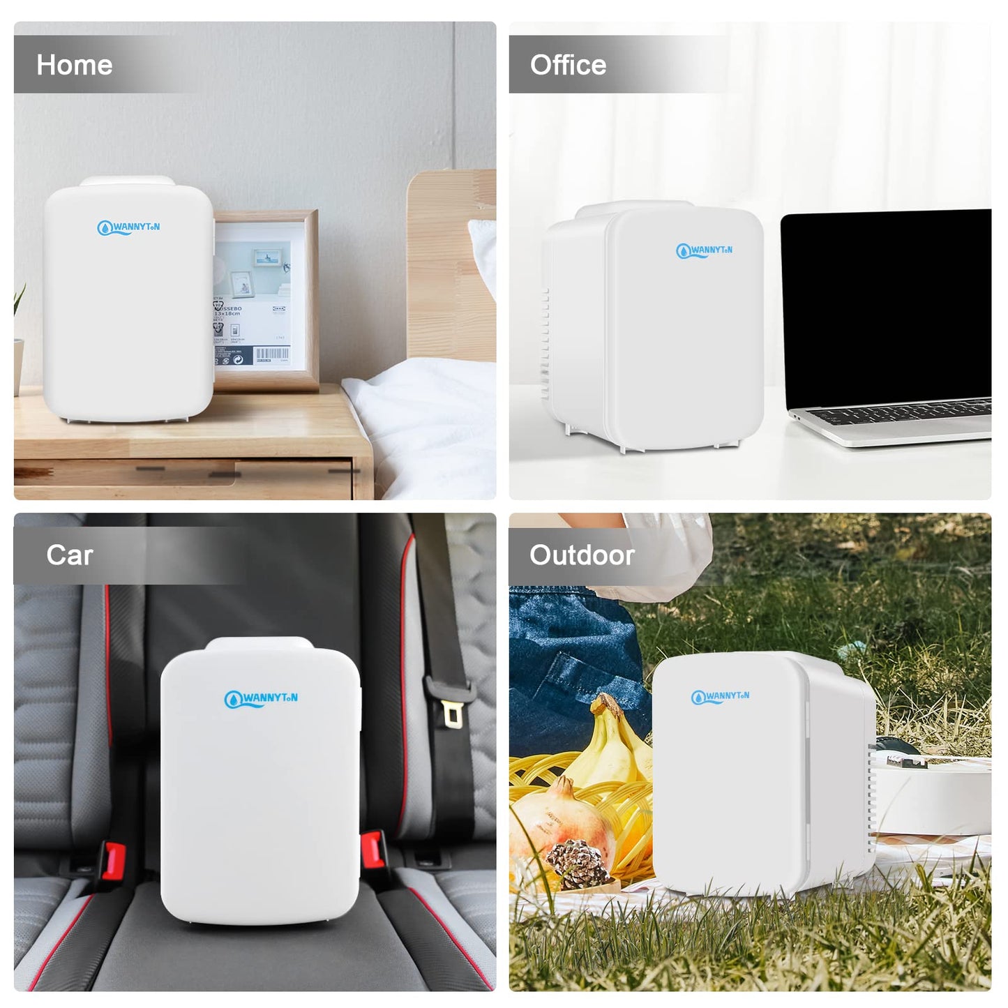 WANNYTON Mini Kühlschrank 4 Liter / 6 Dosen, Tragbarer Kleiner Kühlschränke mit Kühl- und Heizfunktion, Getränkekühlschrank für Zimmer Auto Büro, AC 220-240 V, DC 12 V, Weiß