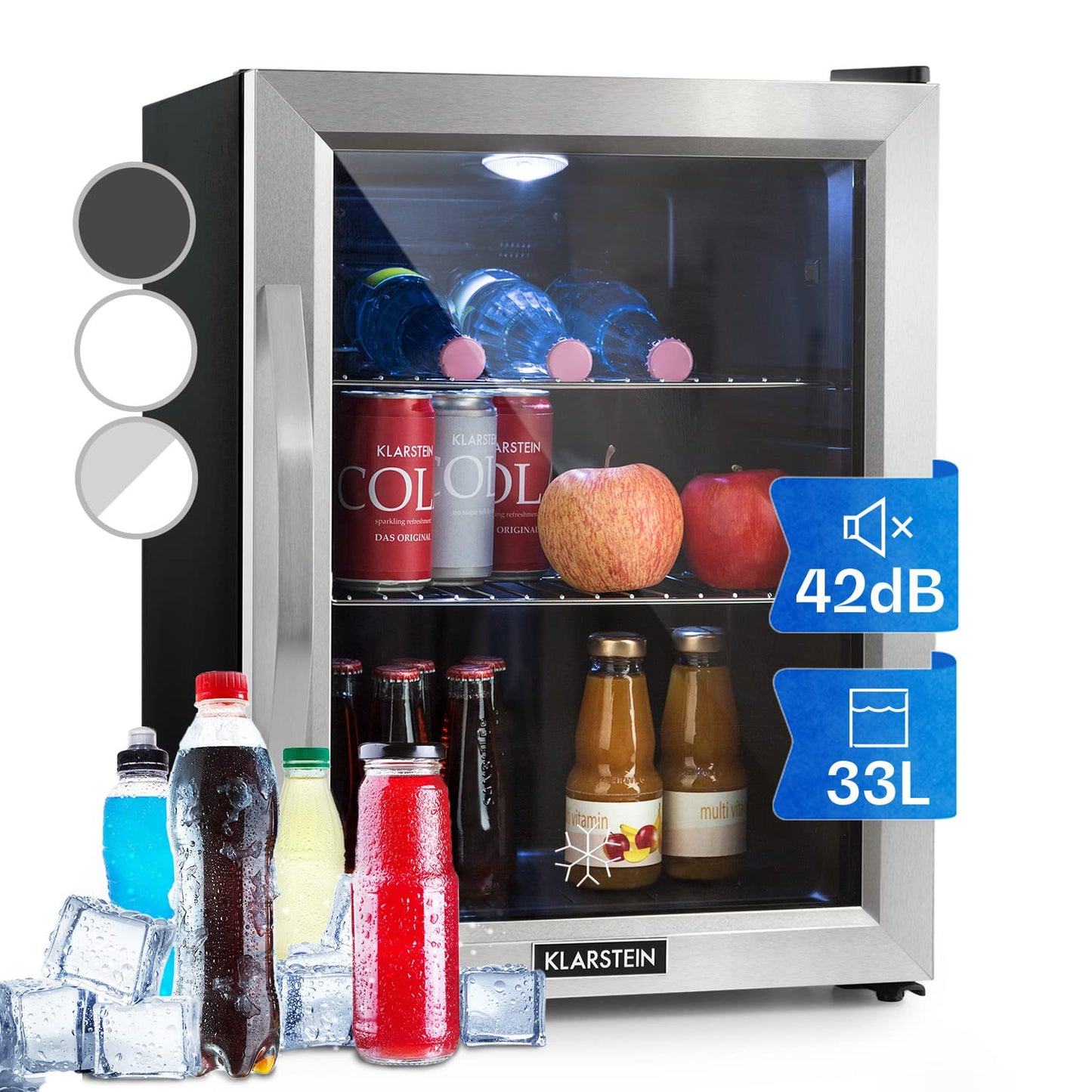 Klarstein Mini Kühlschrank 33 L – Leise, Glastür, Verstellbare Ablagen