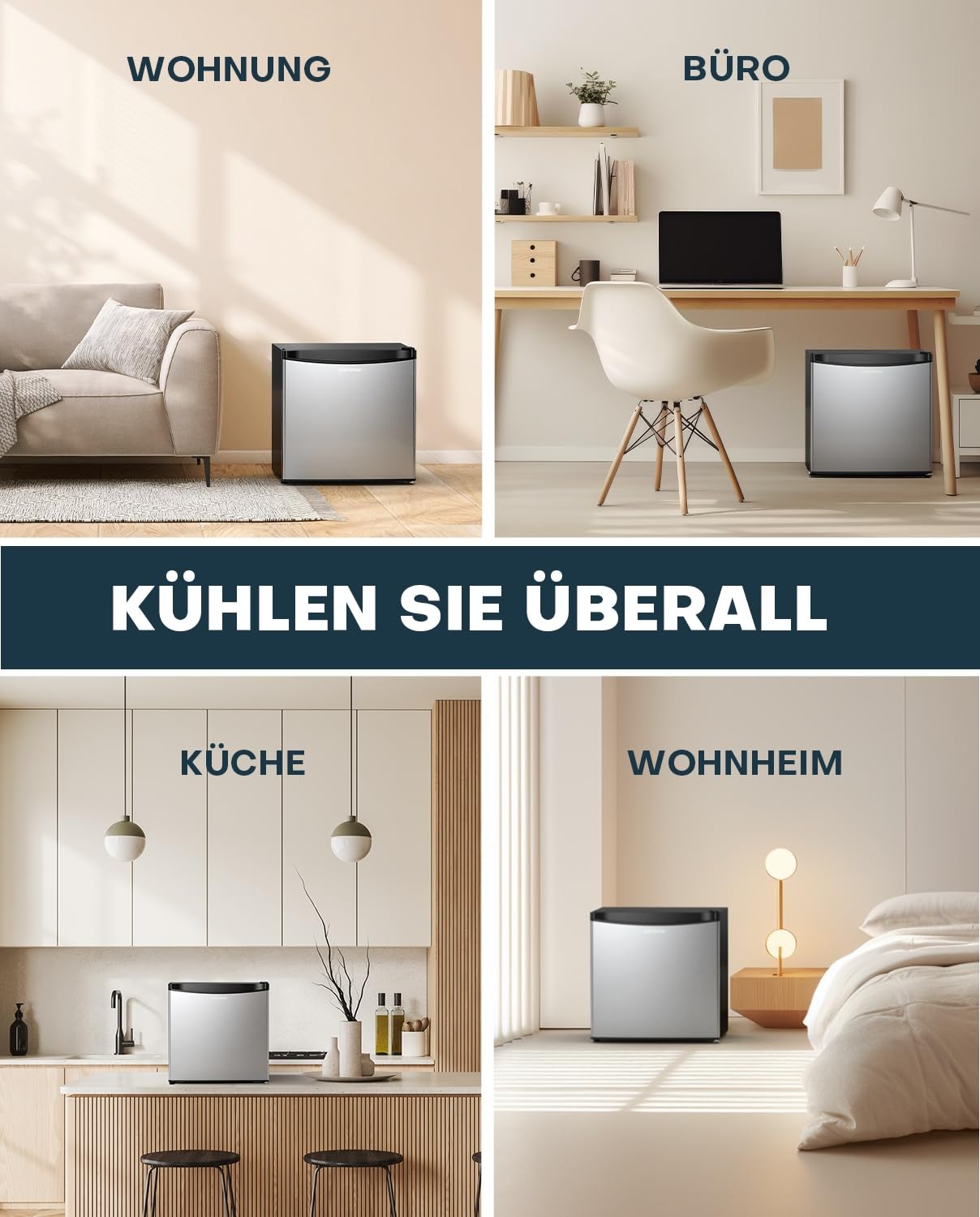 Upstreman 46L Mini Kühlschrank mit Eisfach, Temperaturregelung, energiesparend, leise, eintüriger Getränkekühlschrank, perfekt für Wohnheim, Küche, Büro, Schlafzimmer, Edelstahl-FR17