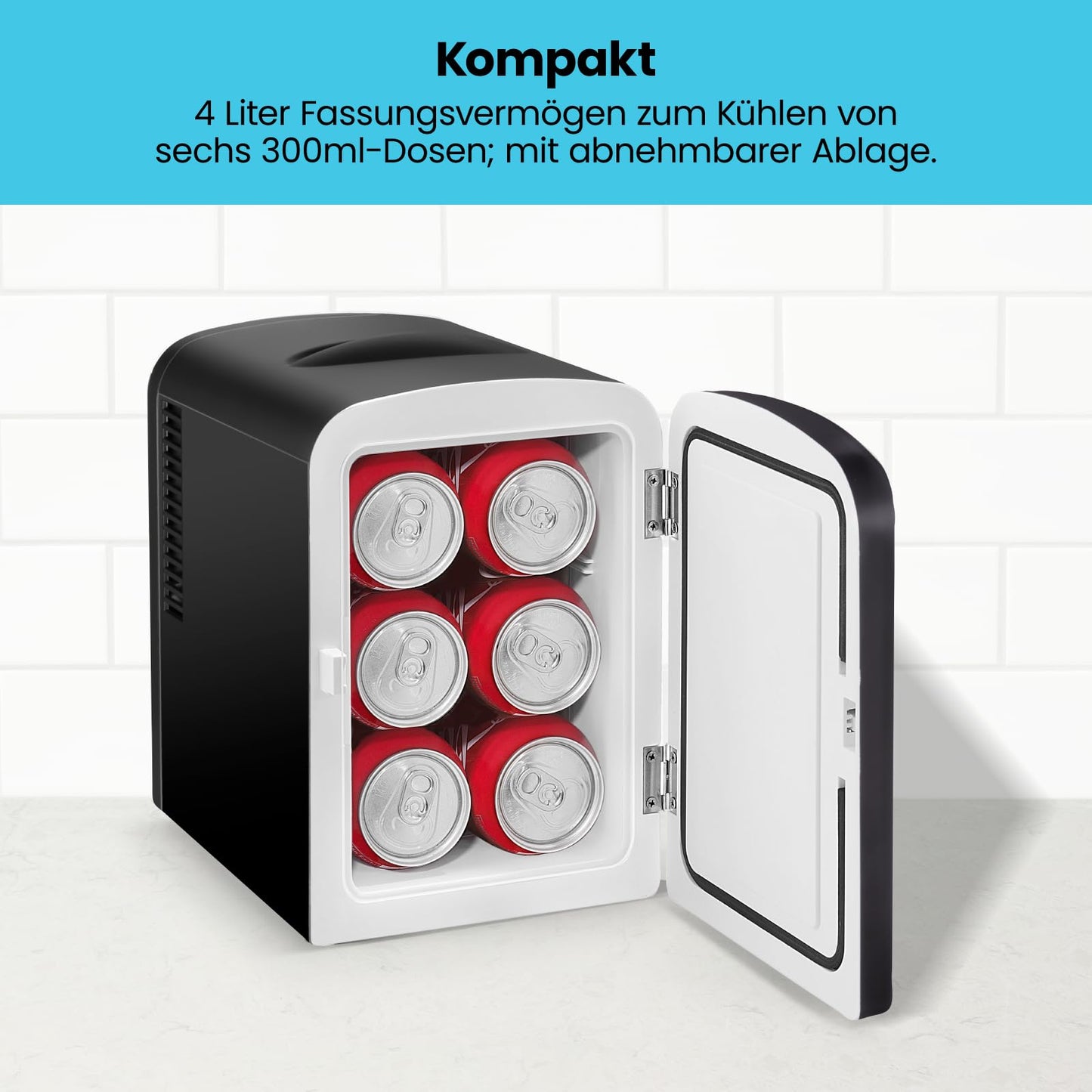 Iceman Schwarzer Tragbarer Mini Kühlschrank, Kühlt und Wärmt, Kleiner Kühlschrank mit 4 Litern, 6 Fächer für Kosmetik, Snacks, Make-up, AC/DC-Strom, Haus/Auto/Schlafzimmer