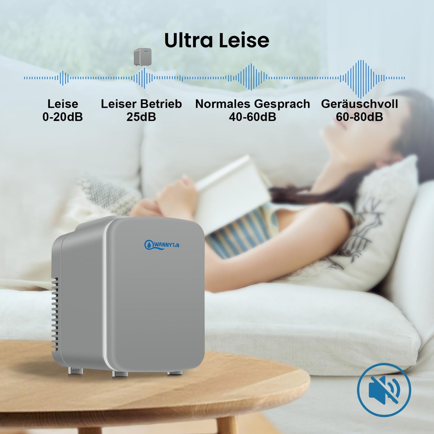 WANNYTON Mini Kühlschrank 4 Liter / 6 Dosen, tragbarer kleiner Kühlschränke mit Kühl- und Heizfunktion, Getränkekühlschrank für Zimmer Auto Büro, AC 220-240 V, DC 12 V, Grau