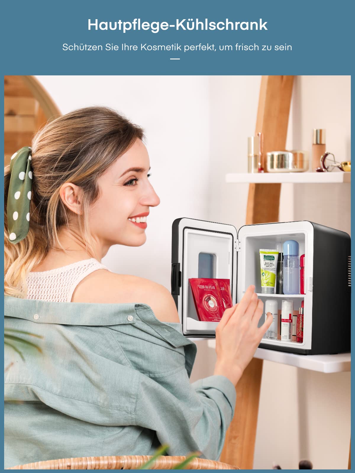 NORTHCLAN Mini Kühlschrank für Zimmer 15L, mit 220V AC/12V DC für den Auto- und Heimgebrauch, Tragbarer Kühl- und Heizkühlschrank Perfekt für Getränke, Kosmetik, Snacks, Max & Eco-Modus, Schwarz