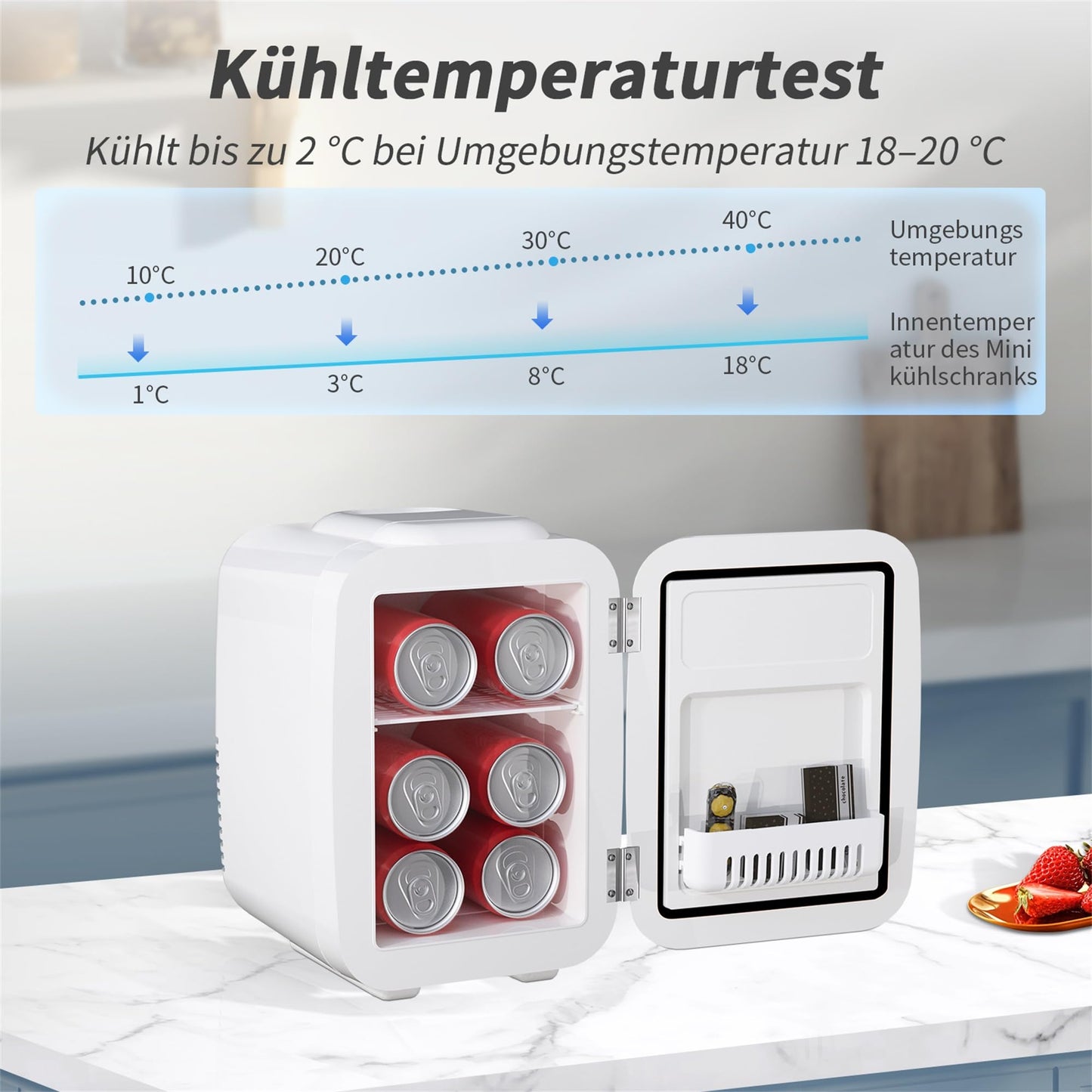 YASHE Mini Kühlschrank, 4 Liter Mini-Kühlschränke für Kosmetik, Getränke, 220V AC/ 12V DC Thermoelektrische Kühlung und Erwärmung, Kleiner Kühlschrank für Schlafzimmer, Büro, Wohnheim, Auto (Weiß)