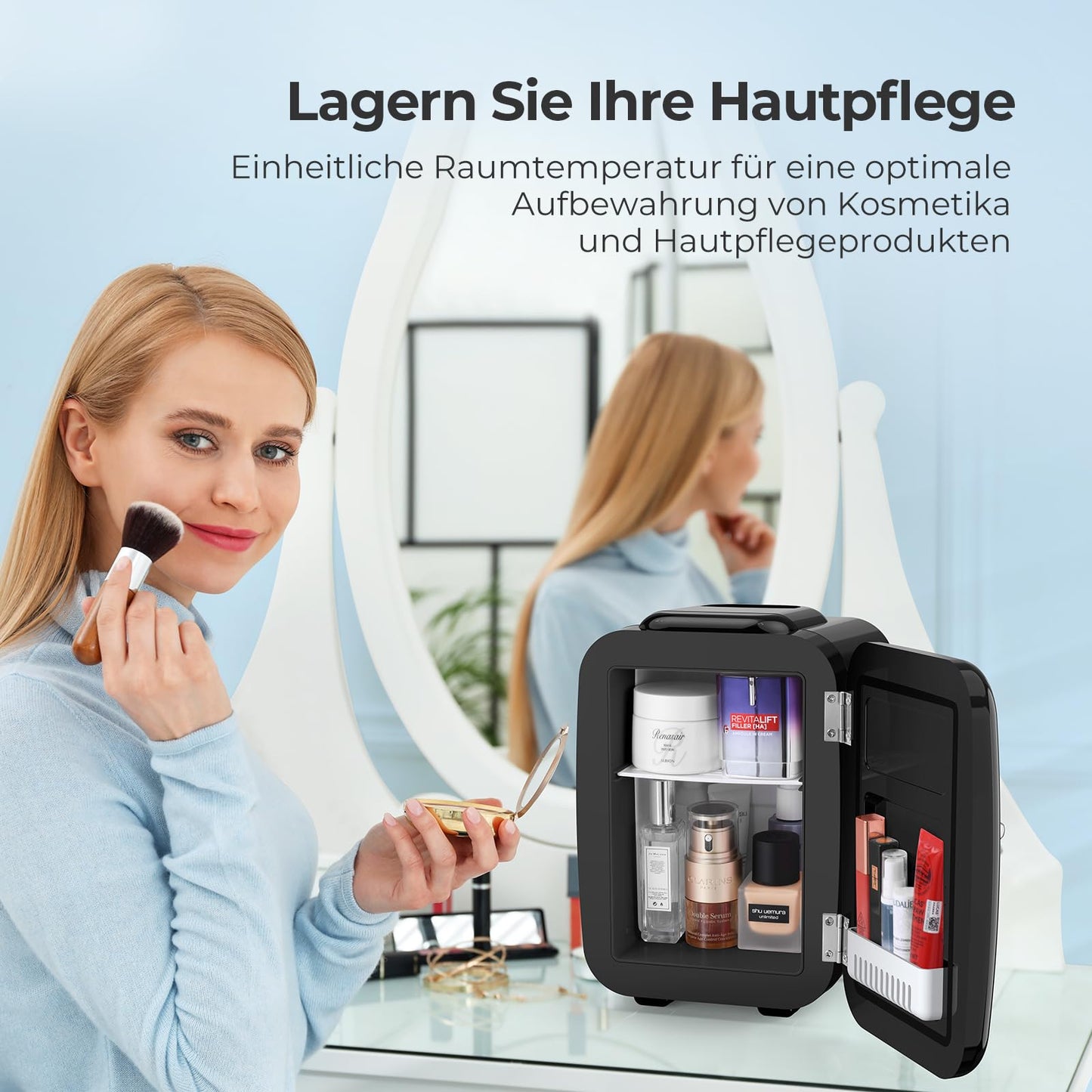 YASHE Mini Kühlschrank, 4 Liter Mini-Kühlschränke für Kosmetik, Getränke, 220V AC/ 12V DC Thermoelektrische Kühlung und Erwärmung, Kleiner Kühlschrank für Schlafzimmer, Büro, Wohnheim, Auto (Schwarz)