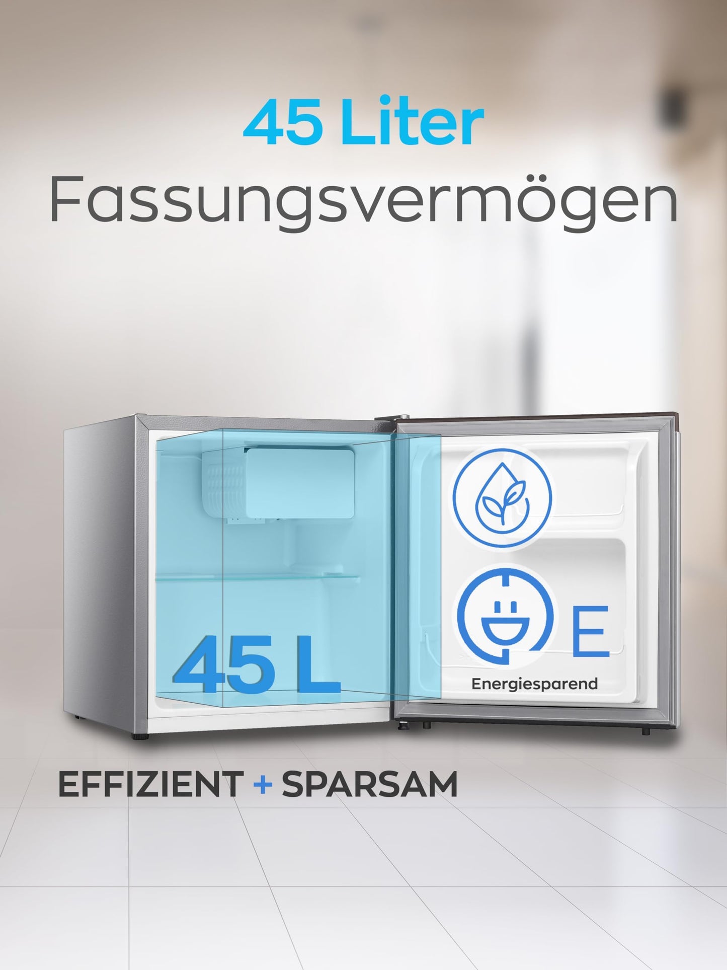 HEINRICHS Getränkekühlschrank 45L klein kompakt leise: 39db mit Kühlfach Mini-Bar; Tisch-Kühlschrank; Mini Kühlschrank mit separatem Kühlfach; perfekt geeignet für Büro Camping Garten Outdoor (Silber)