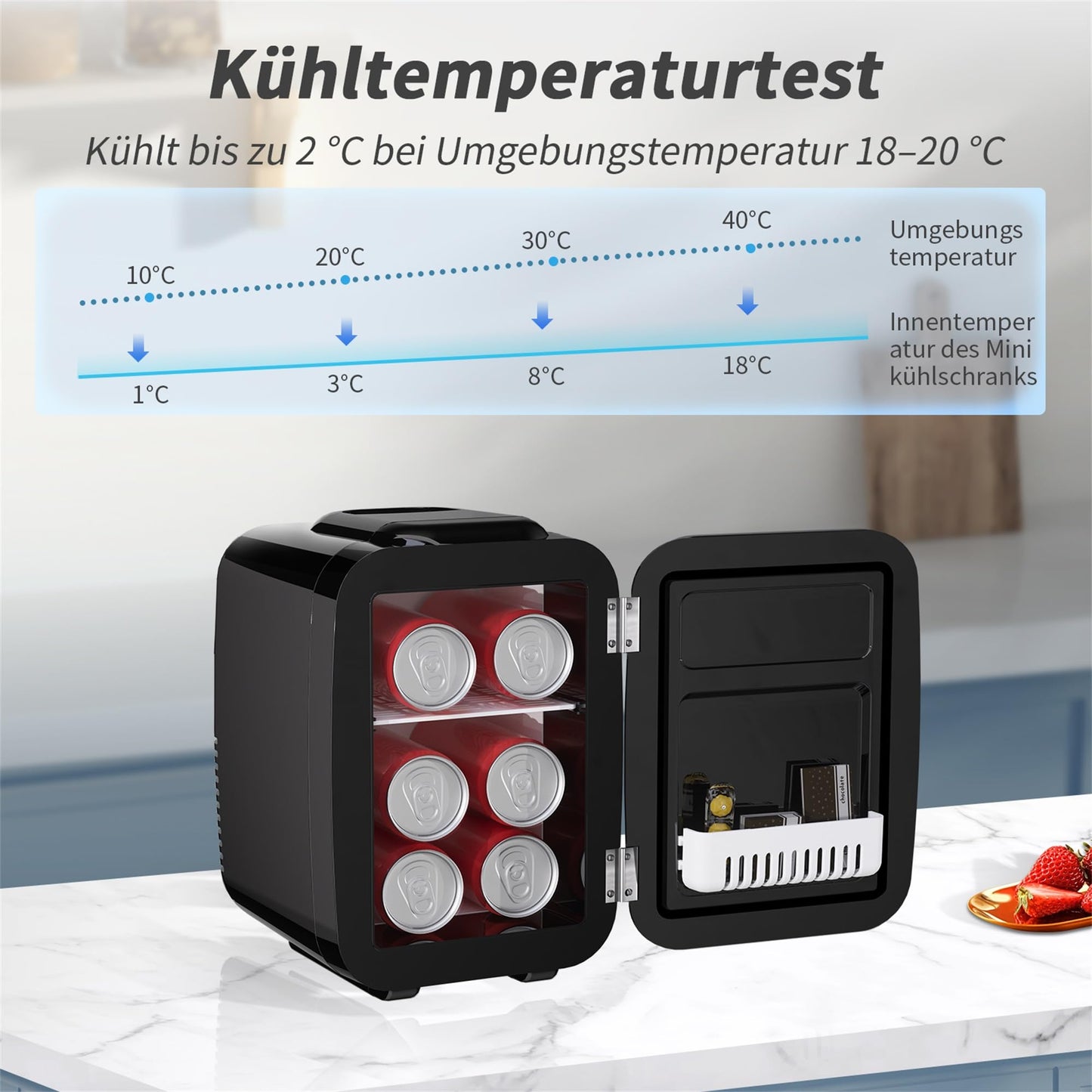 YASHE Mini Kühlschrank, 4 Liter Mini-Kühlschränke für Kosmetik, Getränke, 220V AC/ 12V DC Thermoelektrische Kühlung und Erwärmung, Kleiner Kühlschrank für Schlafzimmer, Büro, Wohnheim, Auto (Schwarz)