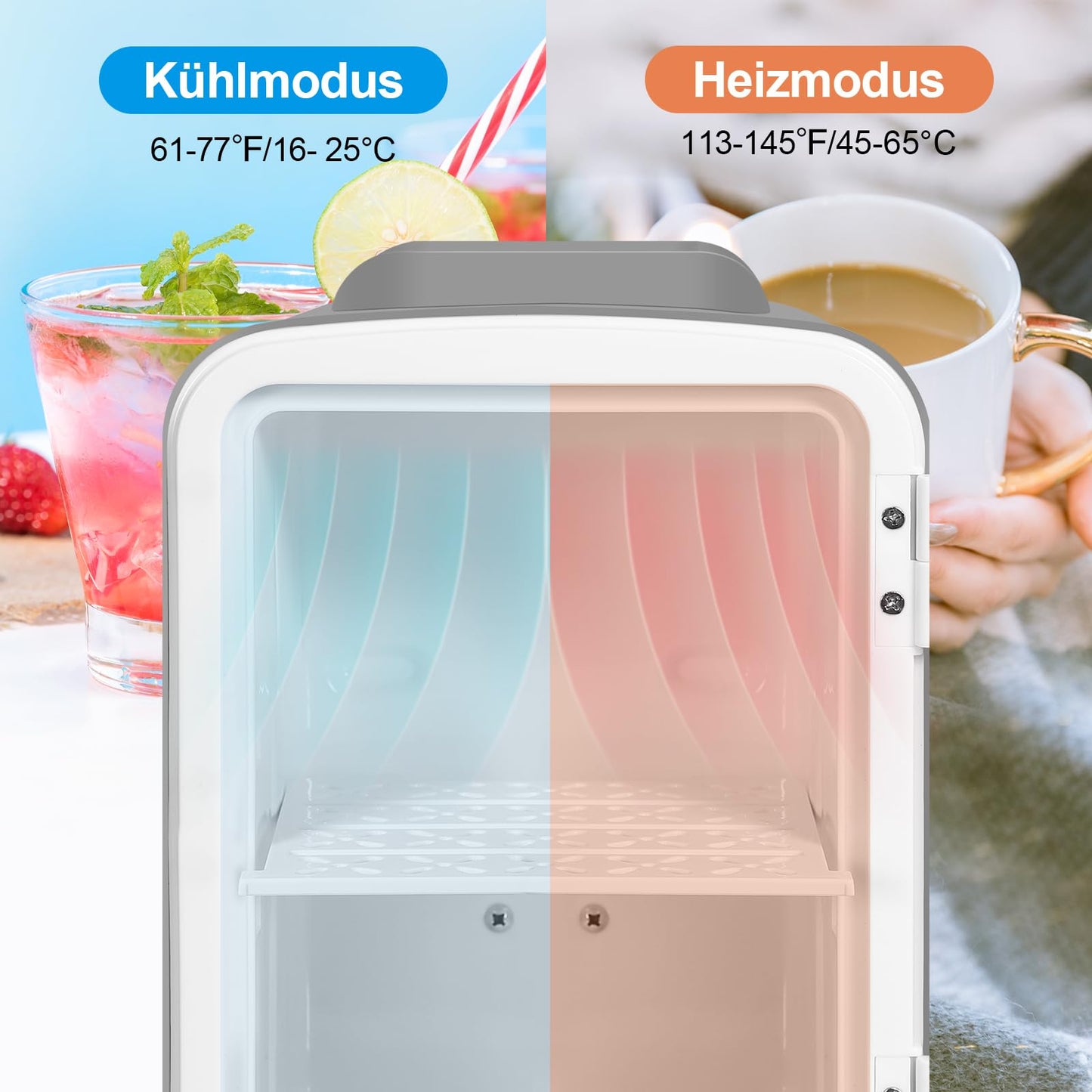 WANNYTON Mini Kühlschrank 4 Liter / 6 Dosen, tragbarer kleiner Kühlschränke mit Kühl- und Heizfunktion, Getränkekühlschrank für Zimmer Auto Büro, AC 220-240 V, DC 12 V, Grau
