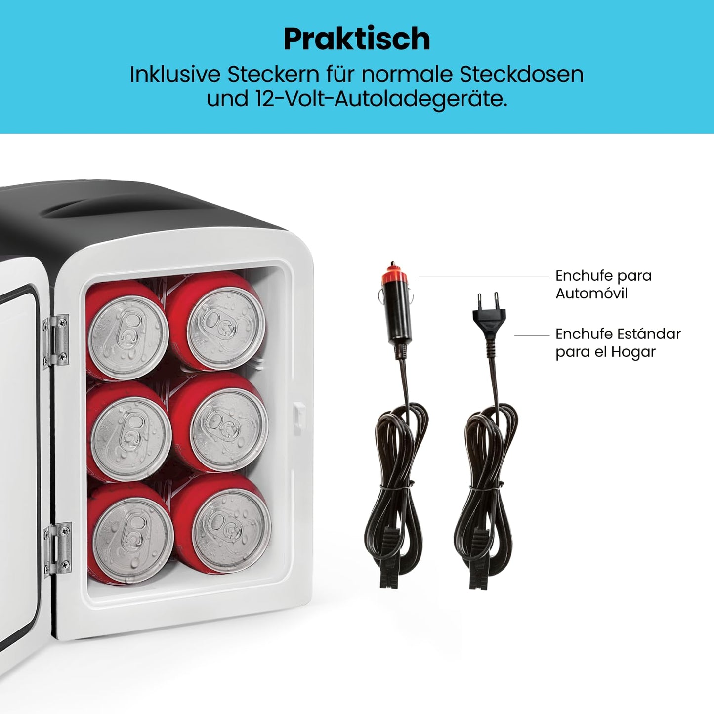 Iceman Schwarzer Tragbarer Mini Kühlschrank, Kühlt und Wärmt, Kleiner Kühlschrank mit 4 Litern, 6 Fächer für Kosmetik, Snacks, Make-up, AC/DC-Strom, Haus/Auto/Schlafzimmer