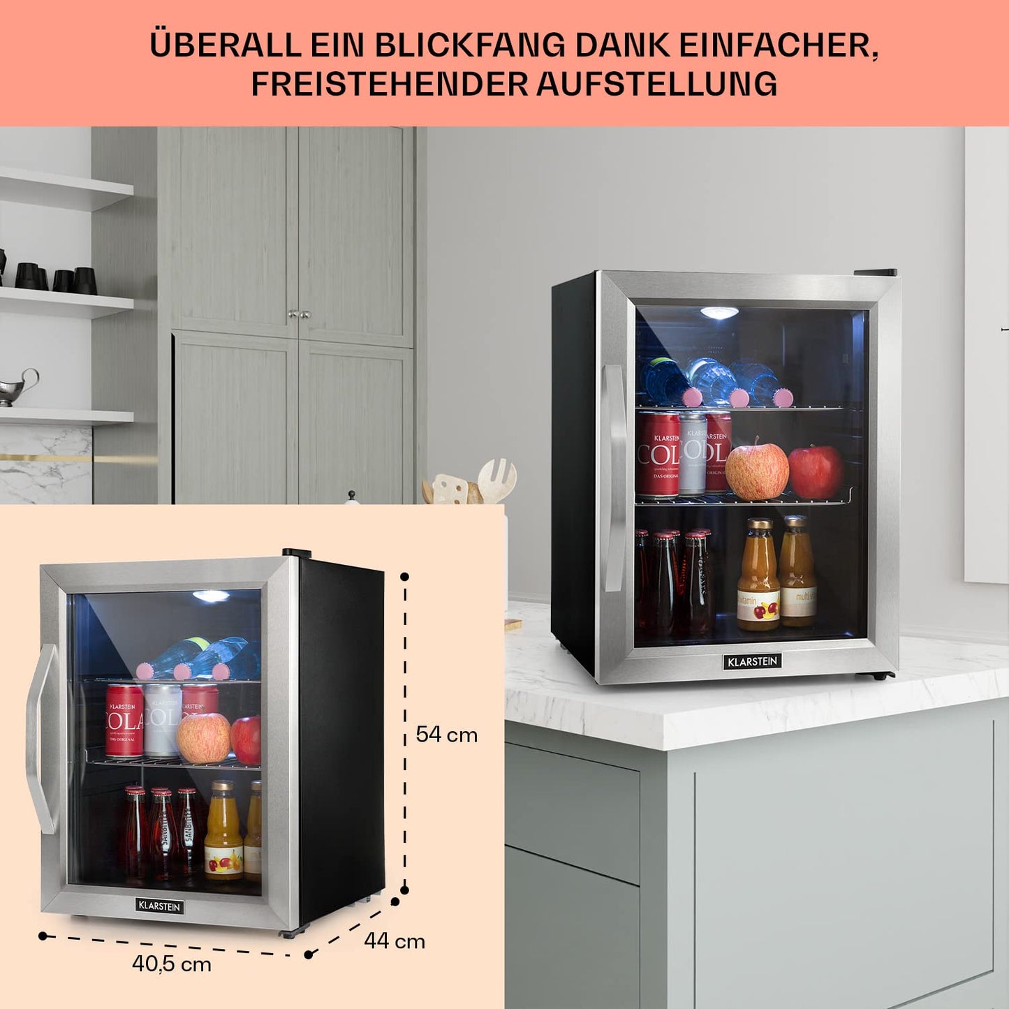Klarstein Mini Kühlschrank 33 L – Leise, Glastür, Verstellbare Ablagen