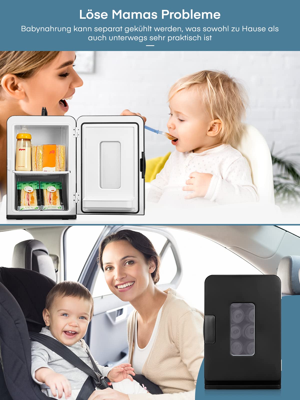 NORTHCLAN Mini Kühlschrank für Zimmer 15L, mit 220V AC/12V DC für den Auto- und Heimgebrauch, Tragbarer Kühl- und Heizkühlschrank Perfekt für Getränke, Kosmetik, Snacks, Max & Eco-Modus, Schwarz