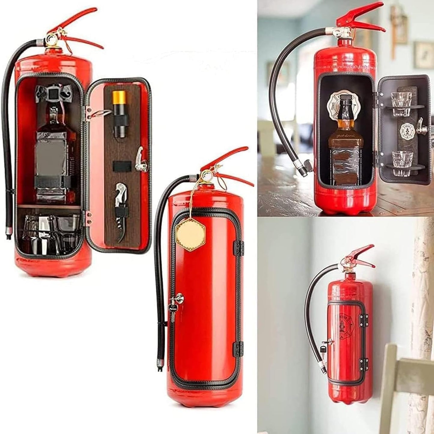 Feuerlöscher-Minibar, Neuheit für Liebenden Feuerwehrmann, Wein Aufbewahrungsboxen, Handgefertigte Metall-Geschenk, Rot