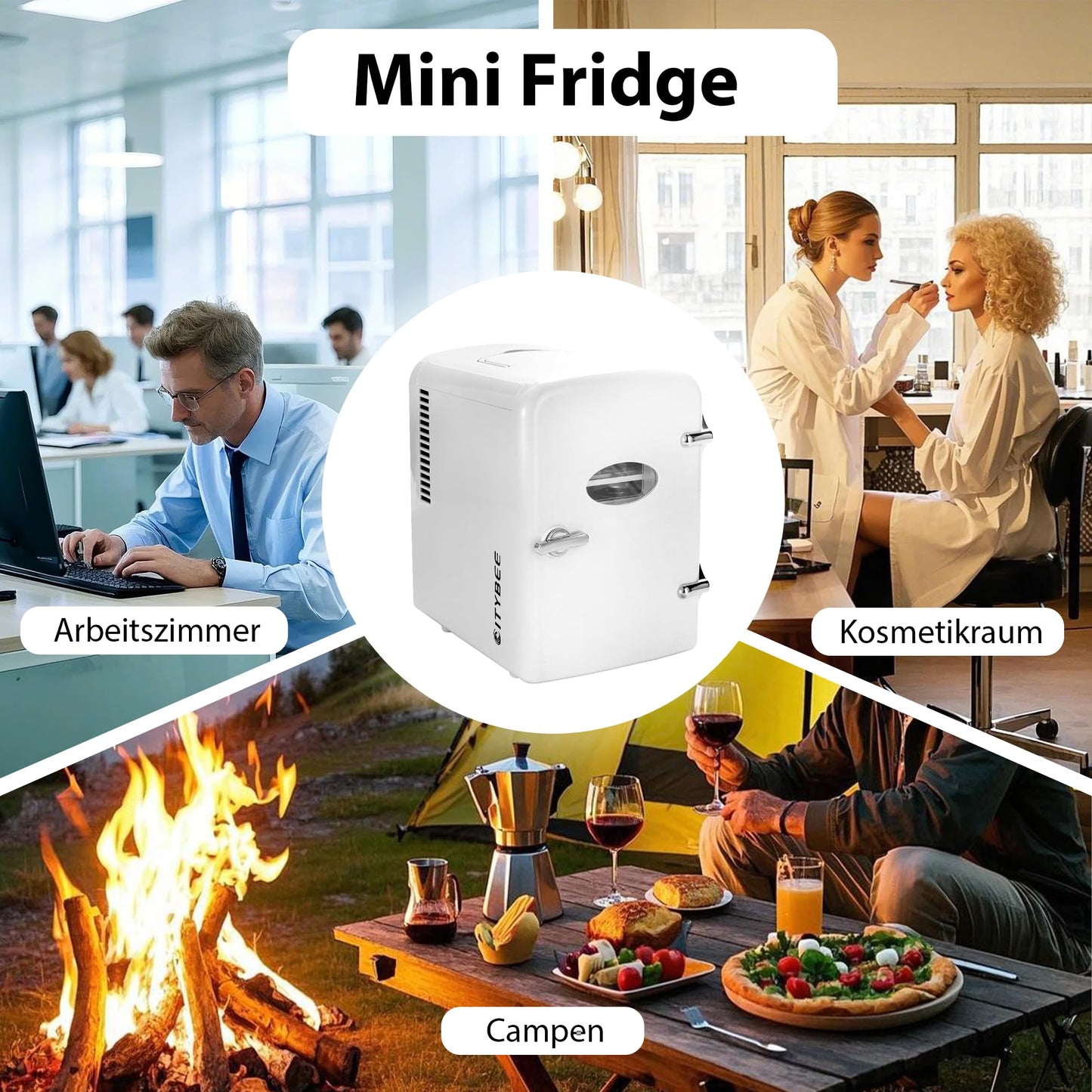 Citybee Mini Kühlschrank Fridge 4L - Kühlschränke klein 12V 230V Läuft Leise Geeignet für Getränke Kosmetik Essen - Minikühlschrank ideal für Auto Zimmer Camping Wohnmobil Büro und Reisen (Weiß)