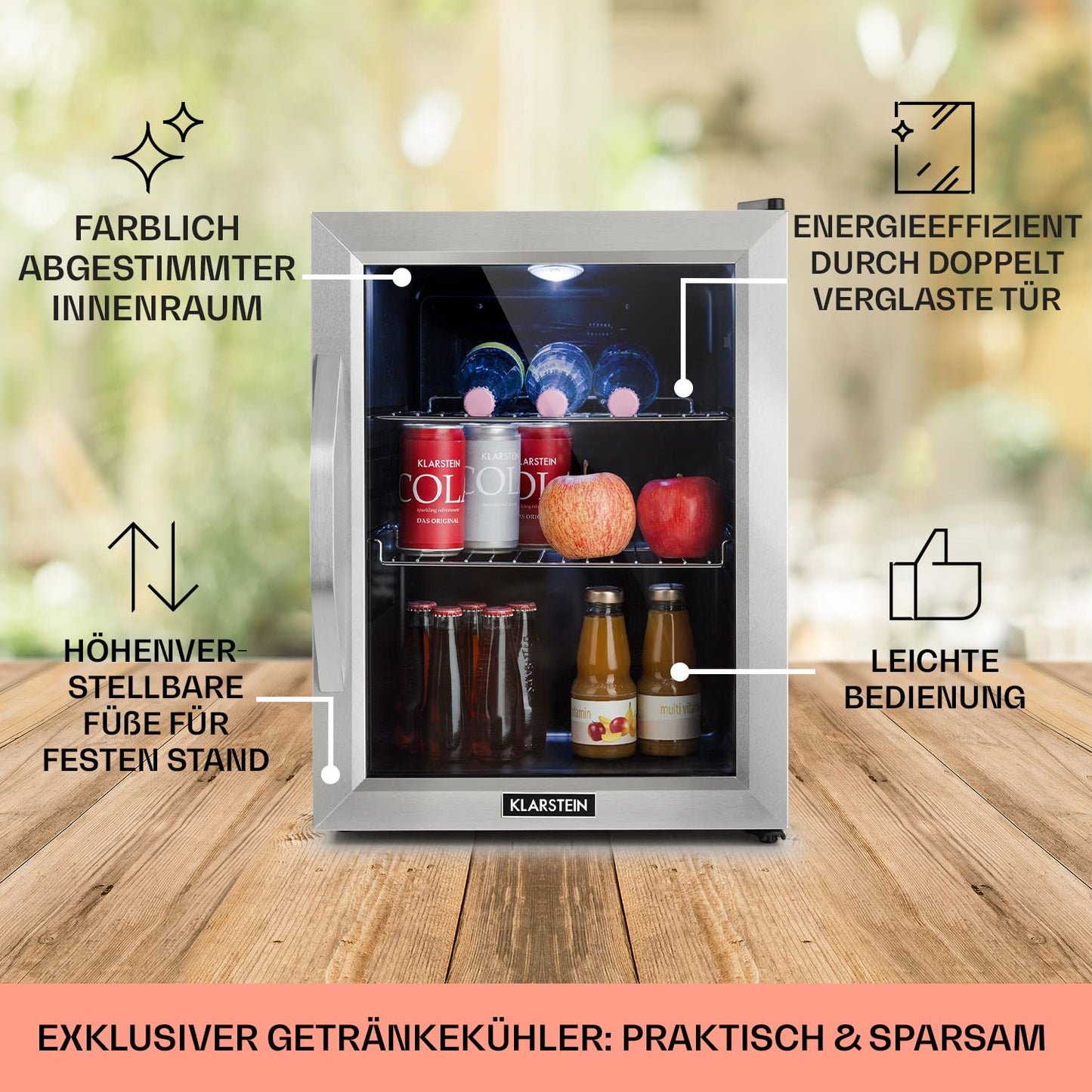 Klarstein Mini Kühlschrank 33 L – Leise, Glastür, Verstellbare Ablagen