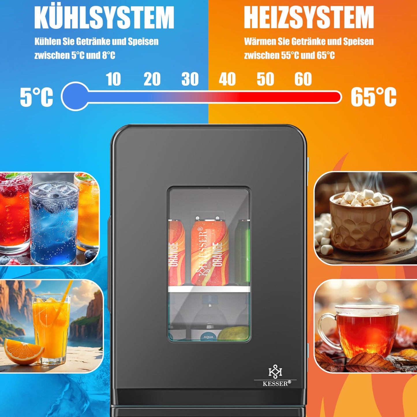 KESSER® 2in1 Mini Kühlschrank Kühlbox 15 Liter Kühl und Heizfunktion Tragbarer AC DC 220-240V/12V Steckdose und Zigarettenanzünder Warmhaltebox Thermobox Auto Büros Zimmer Camping Garten Schwarz