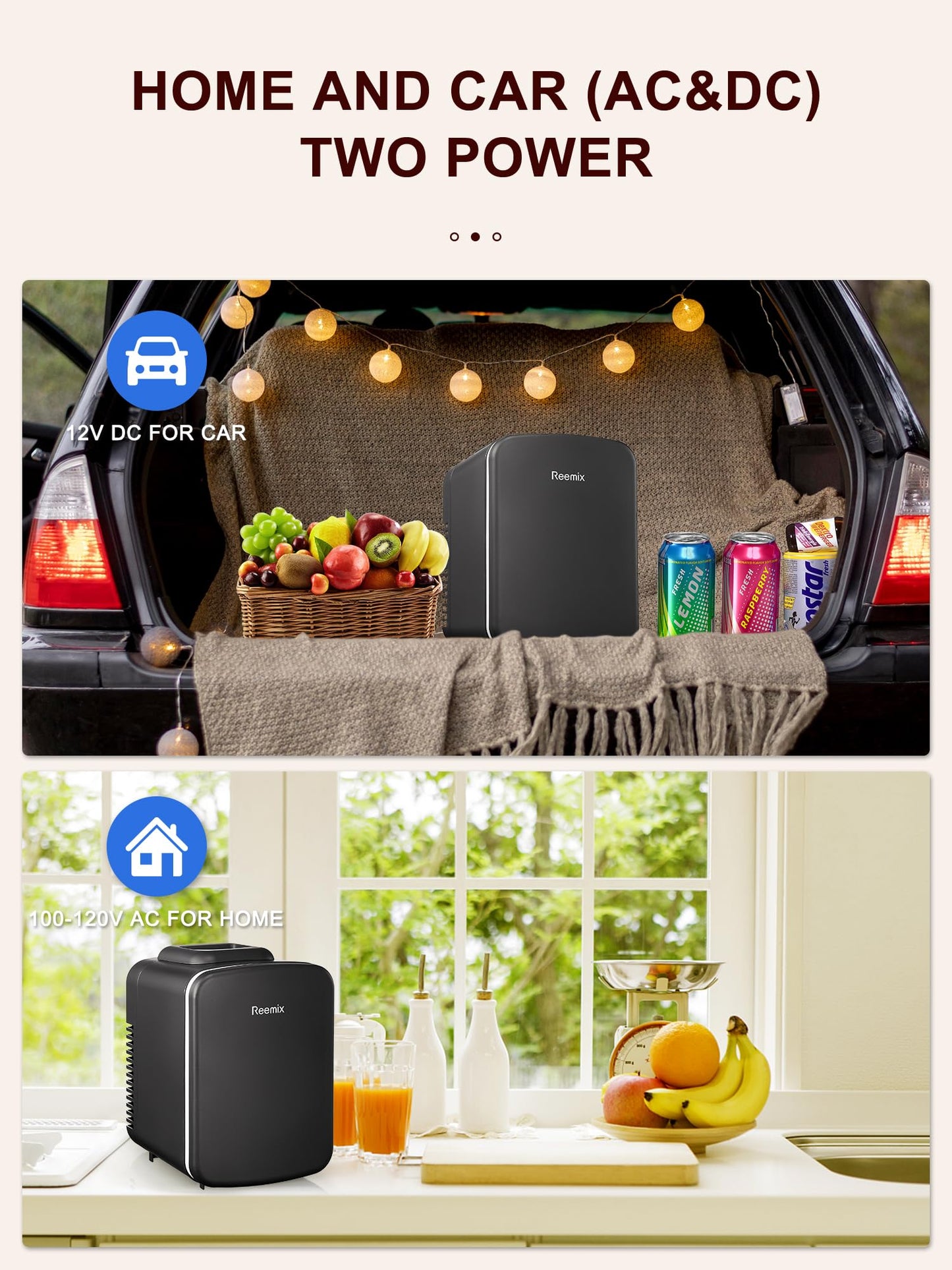 Reemix Mini-Kühlschrank, 4 Liter/6 Dosen, tragbarer Kühler und Wärmer persönlicher Kühlschrank für Hautpflege, Kosmetik, Getränke, Lebensmittel, ideal für Schlafzimmer, Büro, Auto (Schwarz)