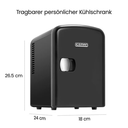 Iceman Schwarzer Tragbarer Mini Kühlschrank, Kühlt und Wärmt, Kleiner Kühlschrank mit 4 Litern, 6 Fächer für Kosmetik, Snacks, Make-up, AC/DC-Strom, Haus/Auto/Schlafzimmer