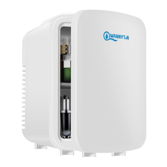 WANNYTON Mini Kühlschrank 4 Liter / 6 Dosen, Tragbarer Kleiner Kühlschränke mit Kühl- und Heizfunktion, Getränkekühlschrank für Zimmer Auto Büro, AC 220-240 V, DC 12 V, Weiß