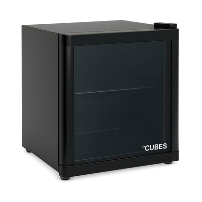 °CUBES Mini Kühlschrank schwarz 48L | Leise & energieeffizient | Kompakter Getränkekühlschrank mit Glastür – Perfekt für Büro, Gaming & Camping | Kleiner Kühlschrank mini fridge