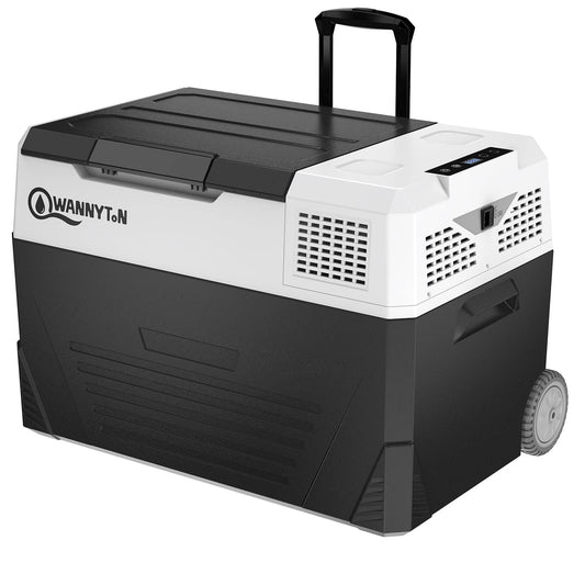 WANNYTON elektrische Kompressor Kühlbox, Auto Kühlschrank 58 Liter, 12/24/100-240 V, Mini Kühlschrank für Auto LKW Boot Wohnmobil, tragbar, mit Rädern und Griffen, mit AC/DC-Kabel [Energieklasse B]
