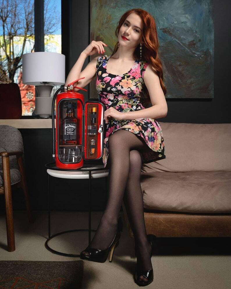 RofHaus Minibar Feuerlöscher – Mobile Bar – Metal, for Whisky-Liebhaber und Feuerwehrleute