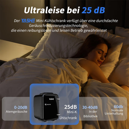 YASHE Mini Kühlschrank, 4 Liter Mini-Kühlschränke für Kosmetik, Getränke, 220V AC/ 12V DC Thermoelektrische Kühlung und Erwärmung, Kleiner Kühlschrank für Schlafzimmer, Büro, Wohnheim, Auto (Schwarz)