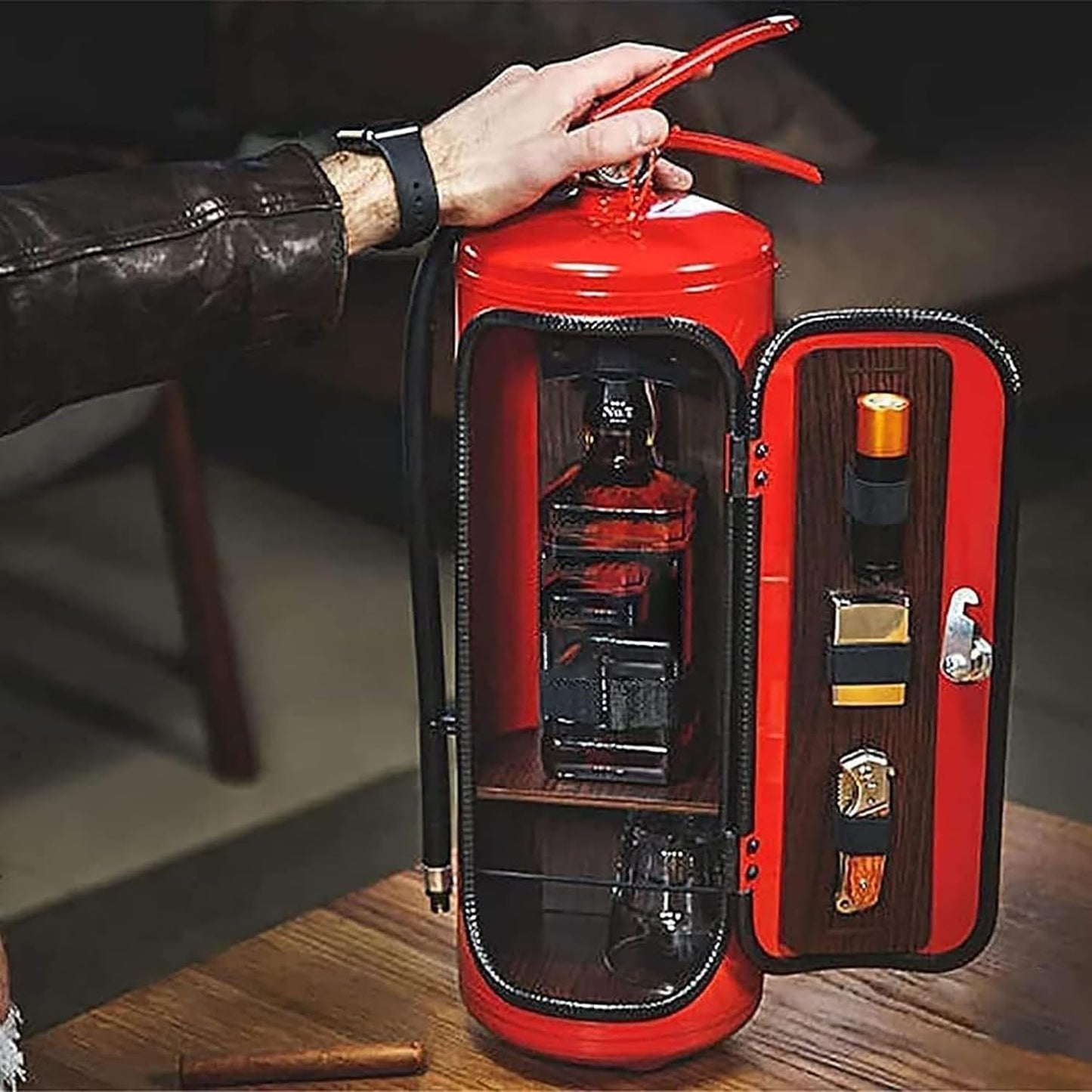 RofHaus Minibar Feuerlöscher – Mobile Bar – Metal, for Whisky-Liebhaber und Feuerwehrleute