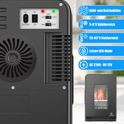 KESSER® 2in1 Mini Kühlschrank Kühlbox 15 Liter Kühl und Heizfunktion Tragbarer AC DC 220-240V/12V Steckdose und Zigarettenanzünder Warmhaltebox Thermobox Auto Büros Zimmer Camping Garten Schwarz