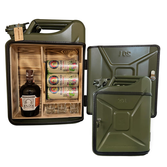 Bombaro 20L Kanister Bar mit Gravur I 3 Gläser GRATIS I Jerrycan I Mobile Kanister Bar Geschenk I Abschließbare Minibar