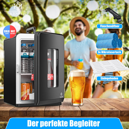 KESSER® 2in1 Mini Kühlschrank Kühlbox 15 Liter Kühl und Heizfunktion Tragbarer AC DC 220-240V/12V Steckdose und Zigarettenanzünder Warmhaltebox Thermobox Auto Büros Zimmer Camping Garten Schwarz
